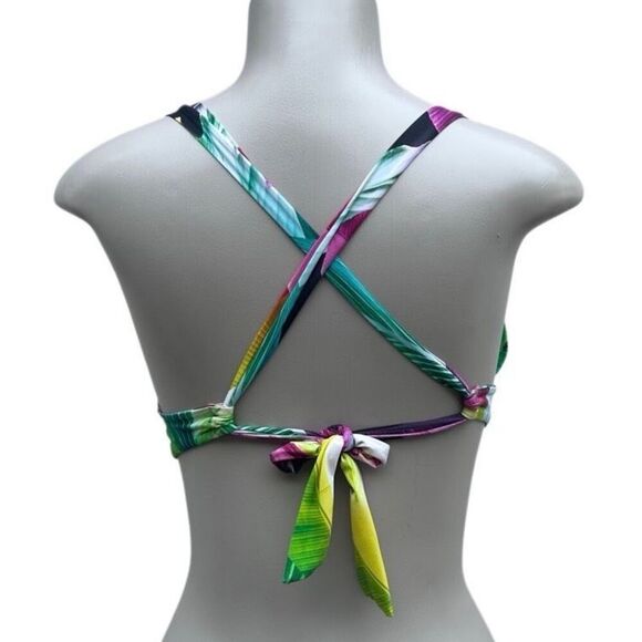 LA BLANCA Swim Bikini Top Womens Sz 4 Multicolor Twist Front Crisscross Tie Back - Picture 4 of 10